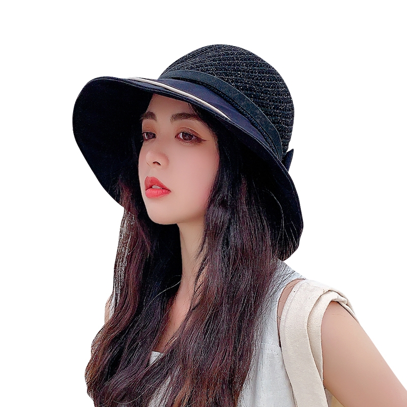 帽子女韩版夏季防晒帽出游百搭时尚渔夫帽夏天透气太阳帽女遮阳帽黑色