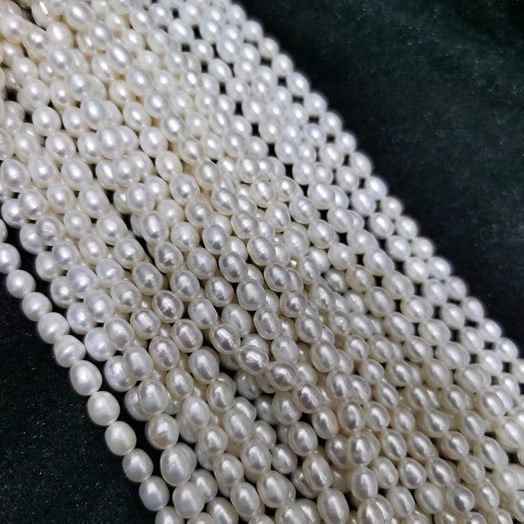 5-6mm珍珠项链 半成品白色米形淡水散珠小珍珠配件diy纯手工