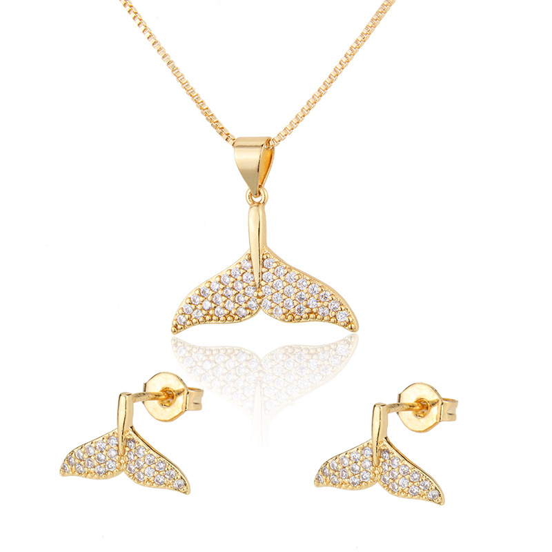 Manufacturers spot simple zirconia fishtail necklace set ins Europe and the United States cross-border custom copper gold-plated pendant earrings