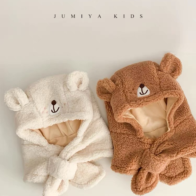 Baby autumn and winter, infant and toddler, children's hat and scarf integrated with fleece 1