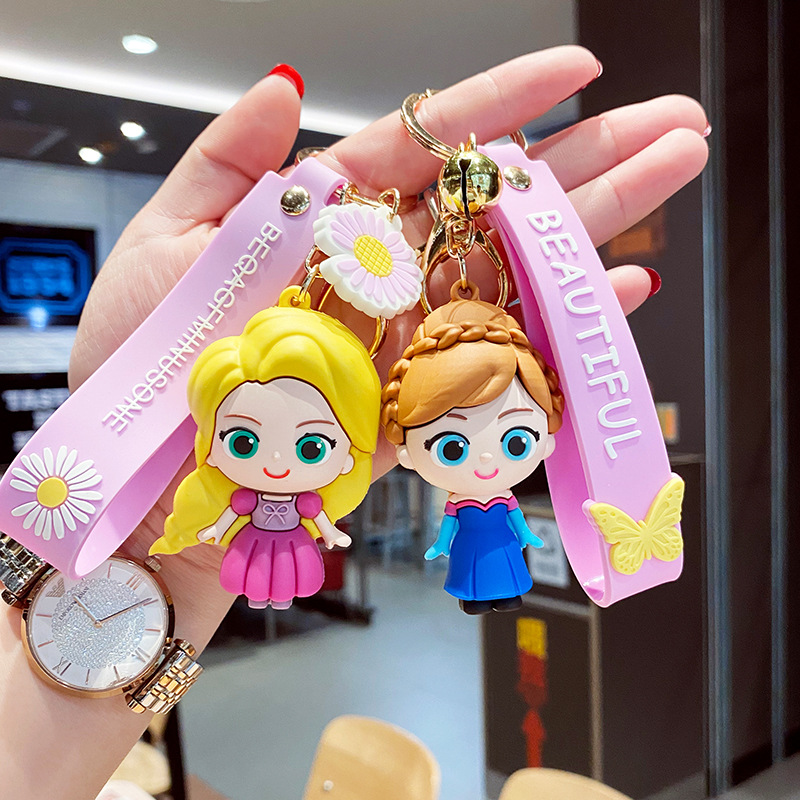 新款卡通创意网红公主钥匙扣女可爱汽车挂件钥匙链圈环小礼品批发图
