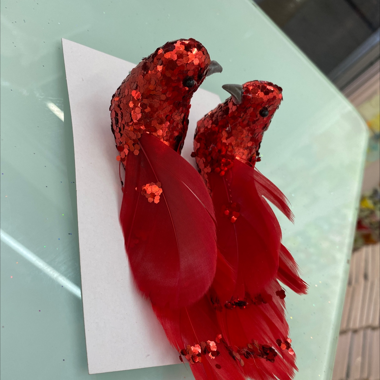 大红色亮片鸟圣诞装饰详情图3