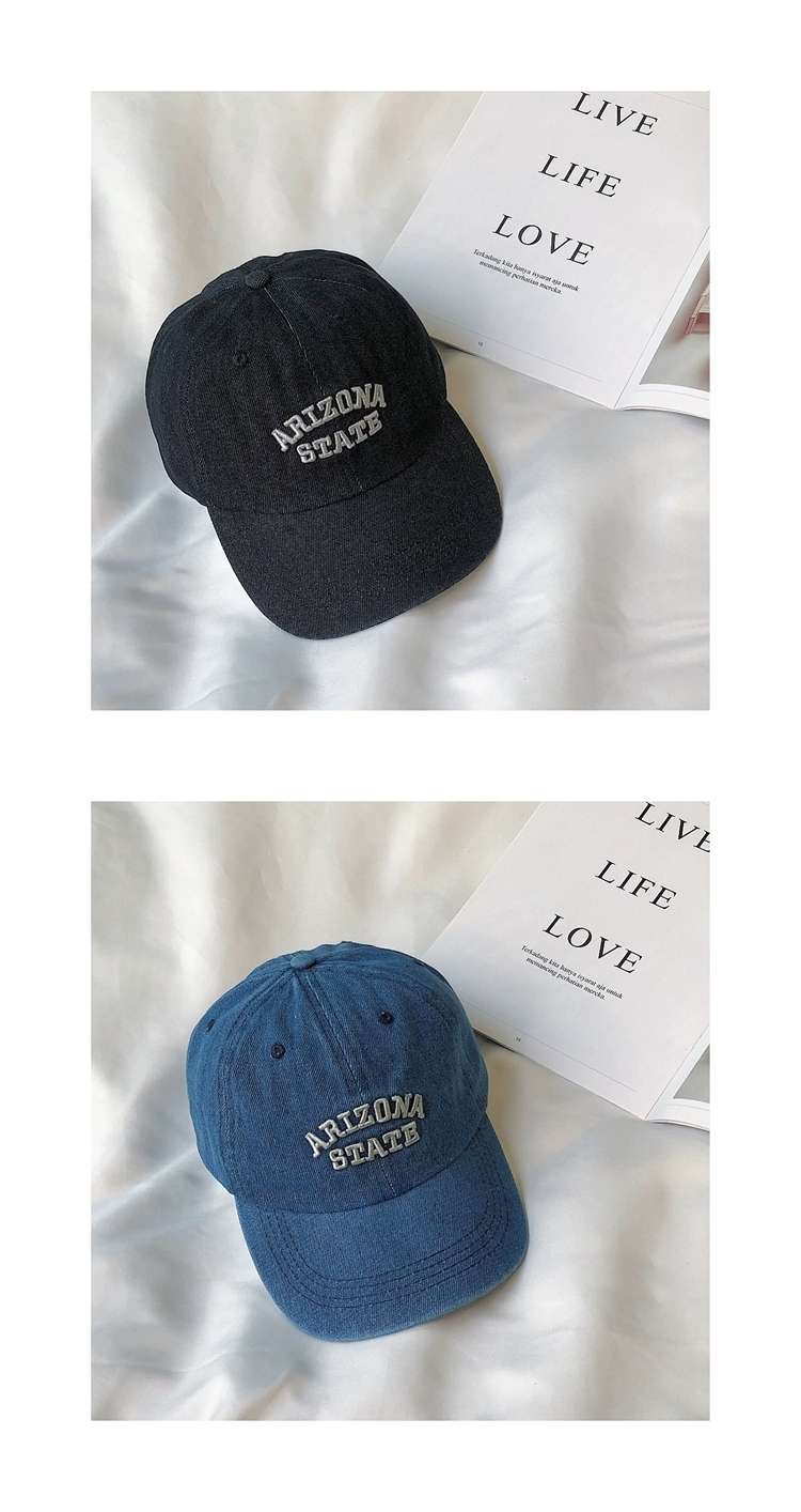 Women's soft-top baseball cap, versatile Korean-style ins washed letter embroidered baseball cap, simple men's Japanese-style denim cap detail image 1