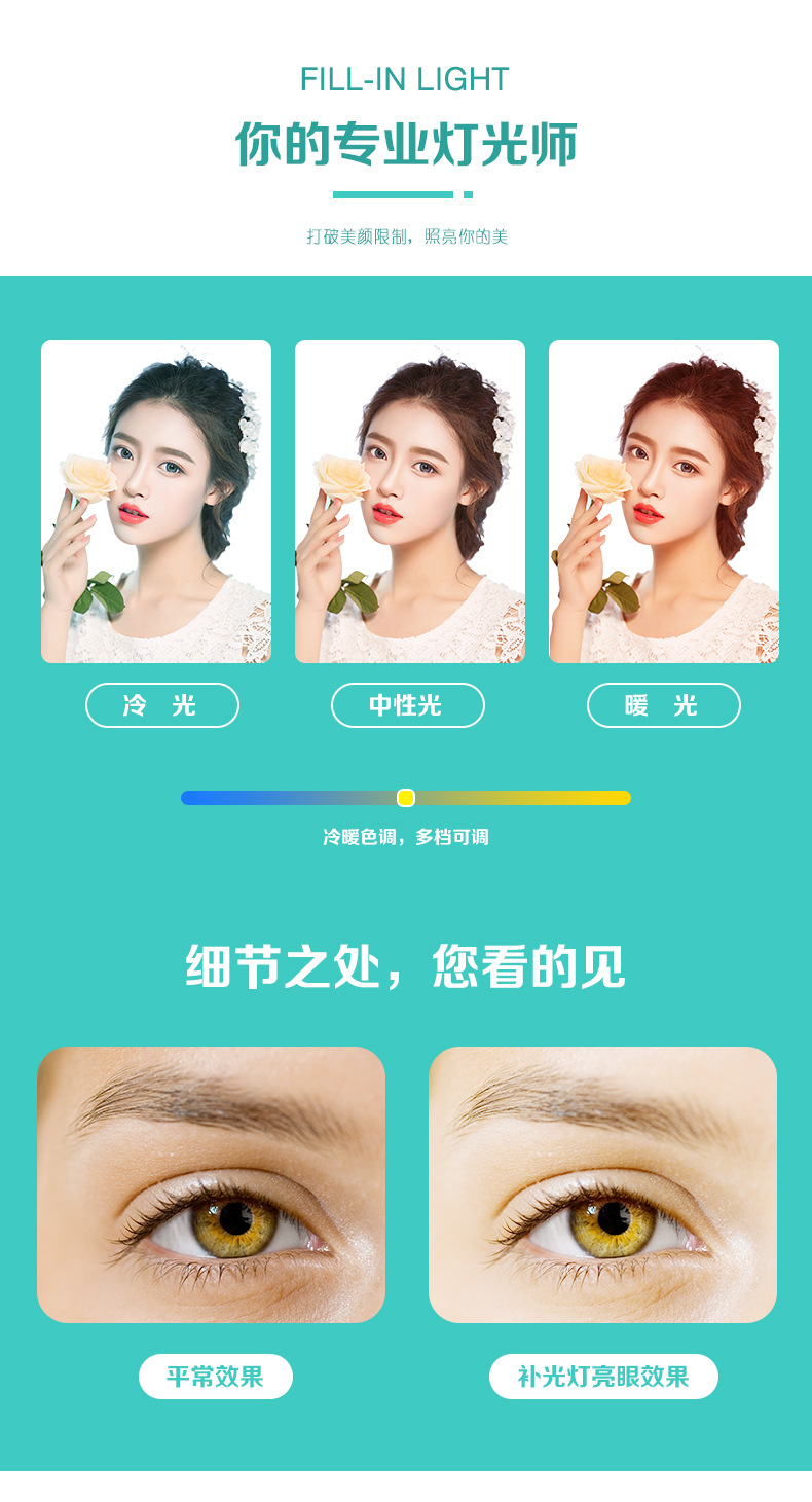 直播灯 补光灯 LED灯 USB灯 双机位补光灯套装 小型补光灯支架 桌面可伸缩补光灯 6寸16cm详情3