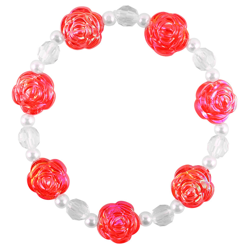 New children's flower beaded bracelet, acrylic in four colors to choose from, exquisite rose-shaped little girl bracelet
