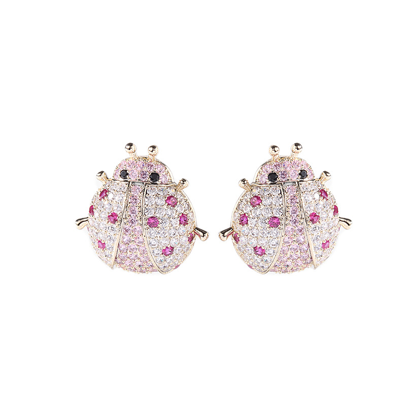 Cross-border European and American fashion, individual and high-end style earrings, colorful zircon earrings, golden heavy metal beetle insect stud earrings detail image 4