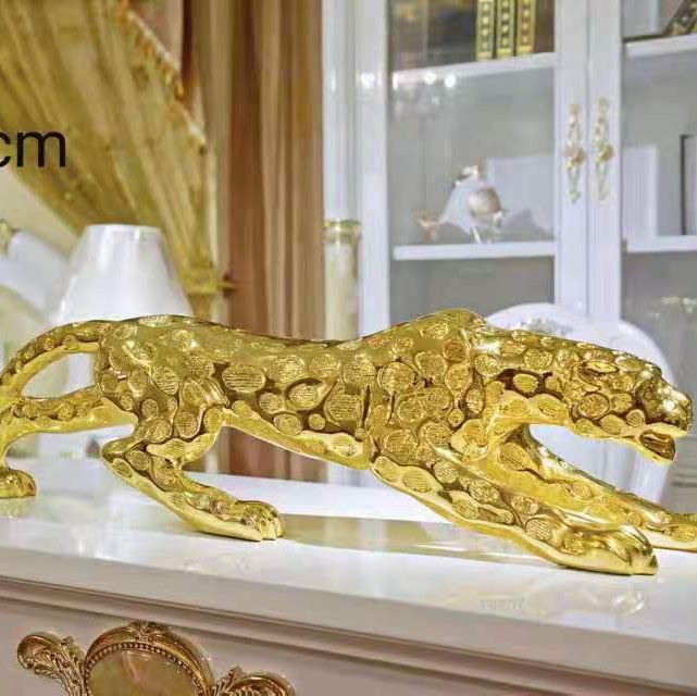 55CM豹电镀树脂工艺品办公室客厅桌面摆件