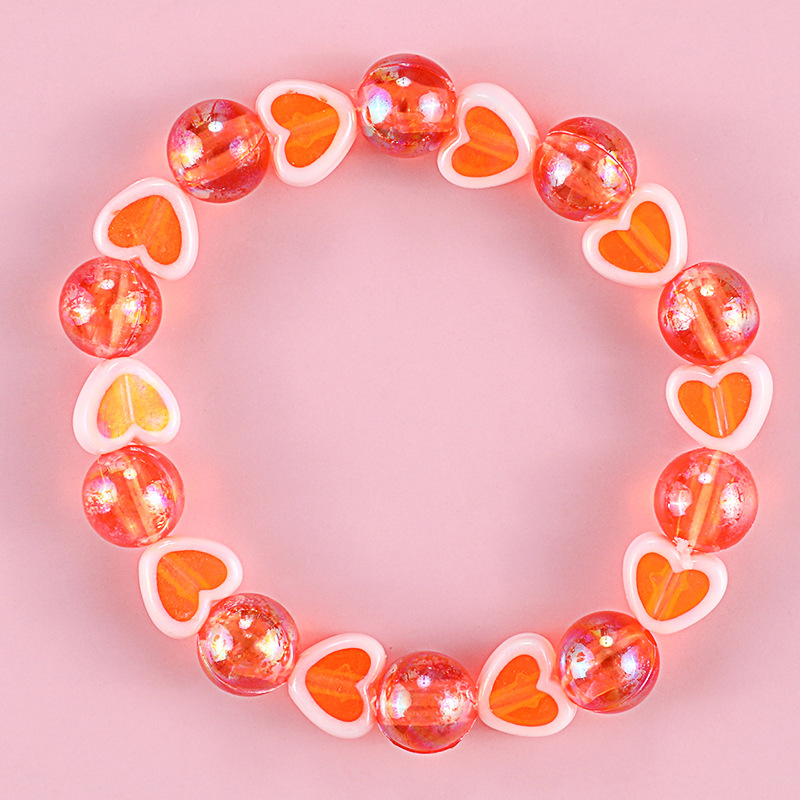 Colorful and simple children's acrylic bracelet, heart-shaped bead string, girls' bracelet manufacturer's supply can be customized details Picture