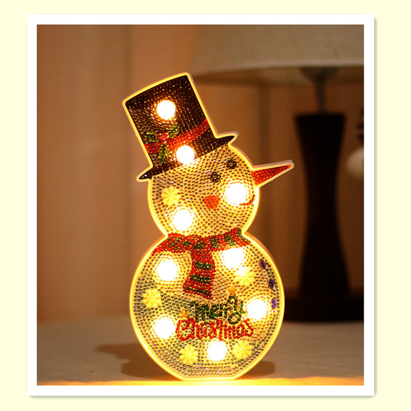 Cross-border supply insDIY Diamond painting LED lights, Christmas night lights, diamond-encruffled creative girlish heart decoration room snowman details Picture