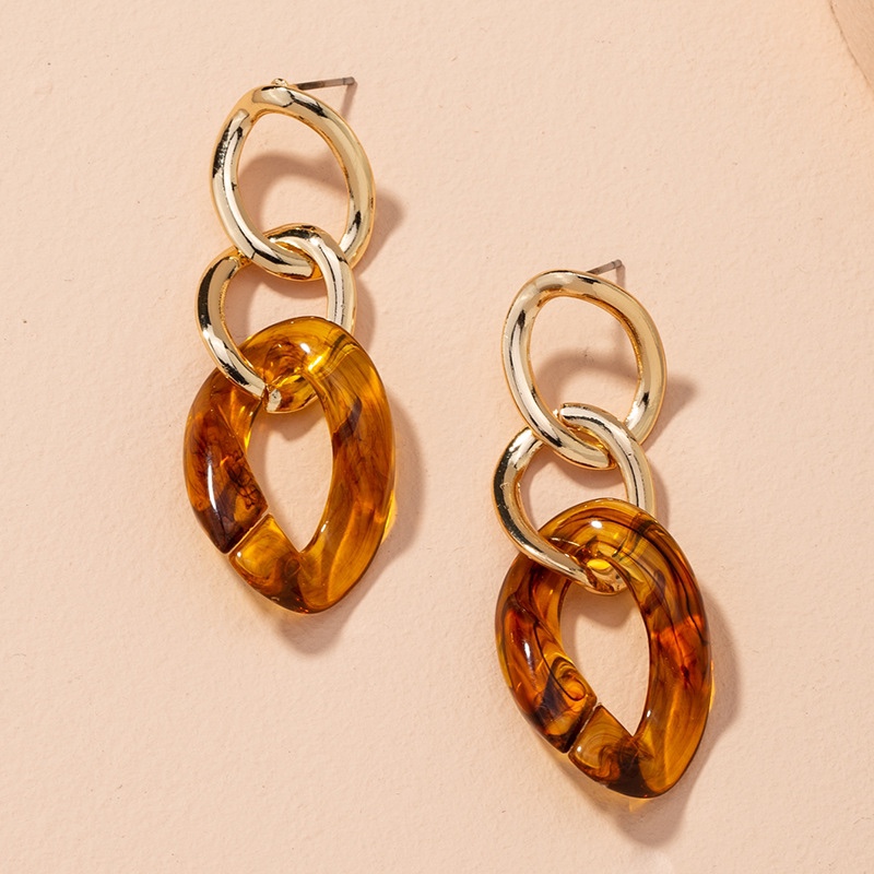 Leopard print amber chain earrings, popular in Europe and America