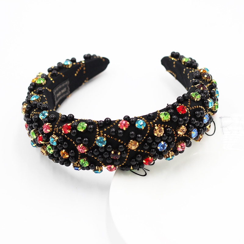 Europe And The United States Fashion Sponge Particle Black Pearl Diamond Set Geometric Headband