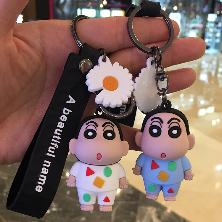 创意卡通公仔蜡笔小新钥匙扣新款硅胶汽车钥匙链可爱挂件礼品批发 1白底实物图