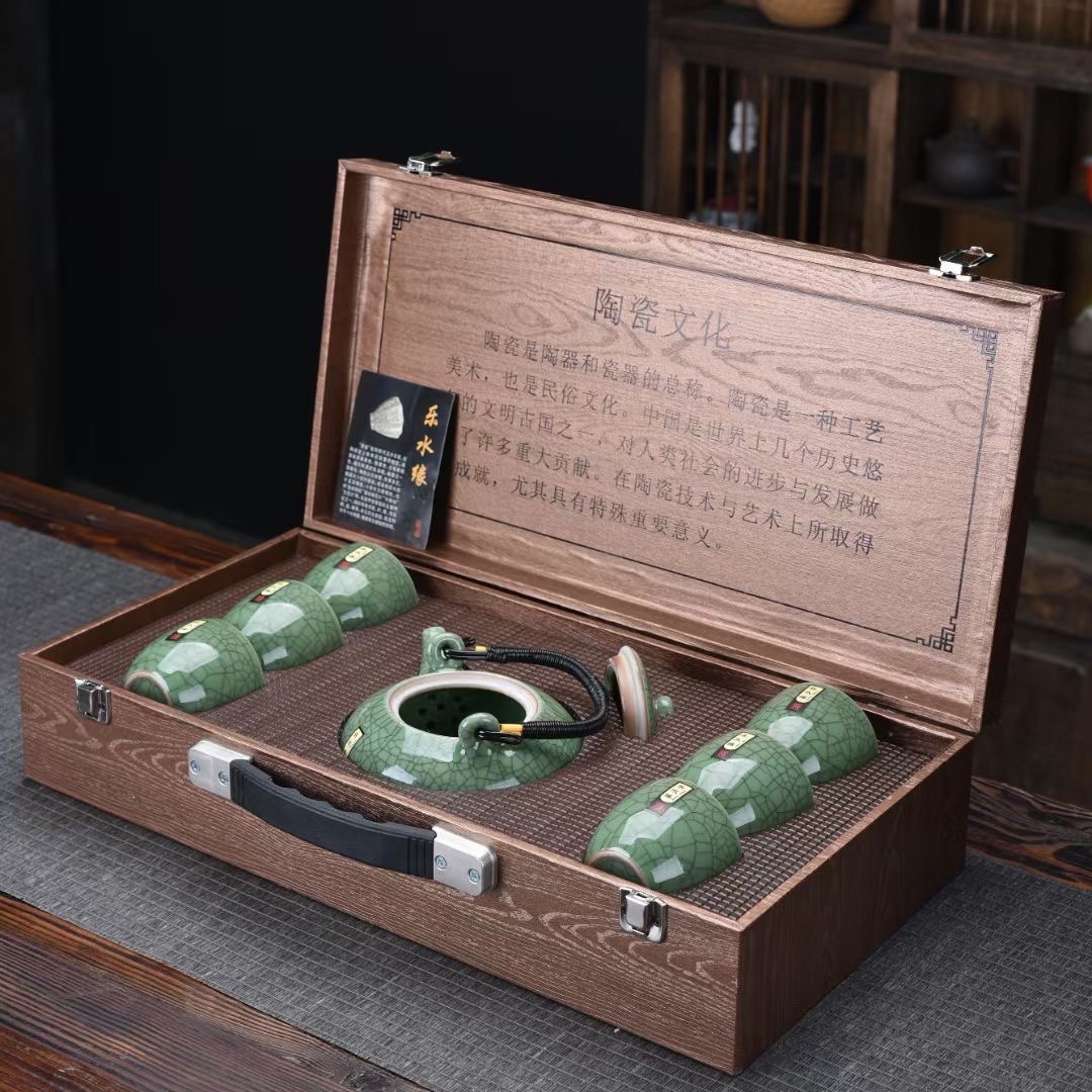 传世哥窑七件套茶具细节图