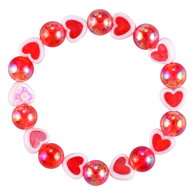 Colorful and simple children's acrylic bracelet, heart-shaped bead string, girls' bracelet manufacturer's supply can be customized
