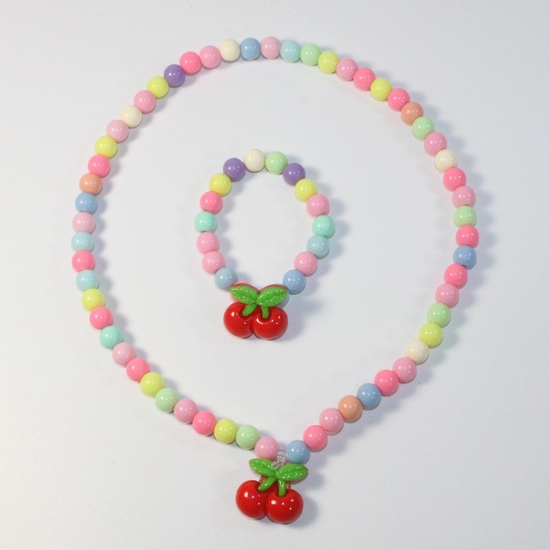 Kids Little Girls Accessories Cute cherry bead necklace bracelet set 2-piece baby Girls accessories
