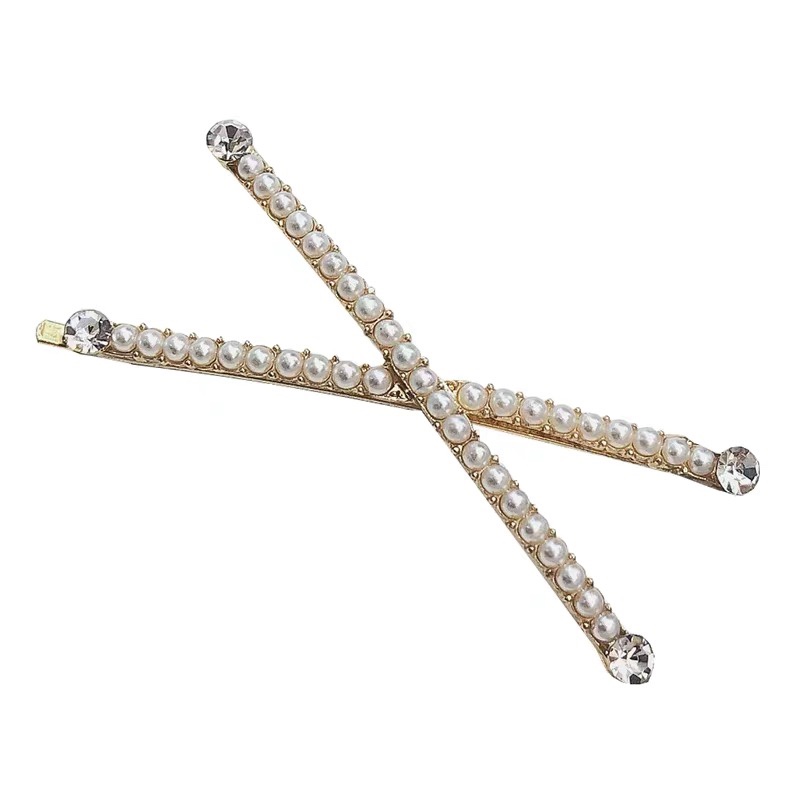 Simple and elegant style hair clips, one-line bangs, seaside clips, popular female celebrity pearl water diamond hair clips, Korean