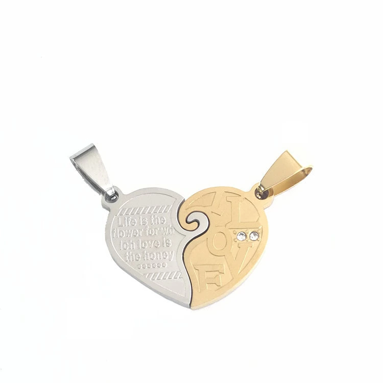 Europe and the United States simple stainless steel titanium steel jewelry splicing a pair of heart a arrow through the heart long-distance love couple necklace