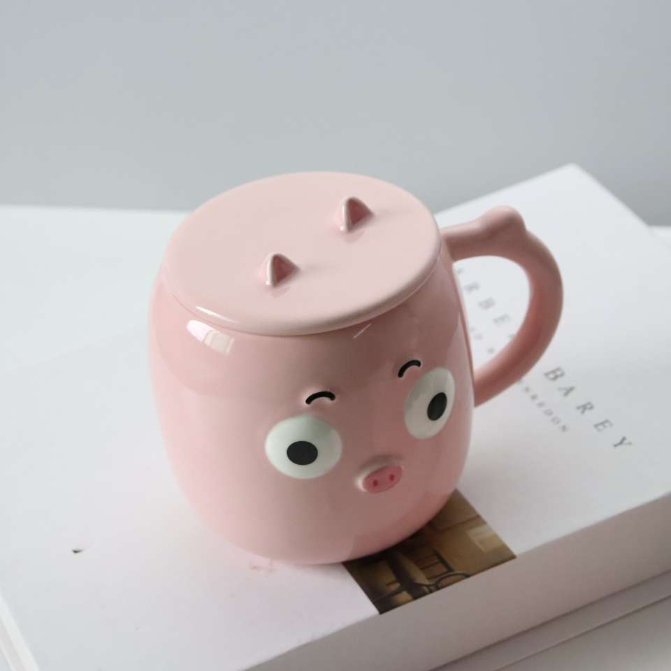 Couple cups, cute and mischievous little pig ceramic mugs, pink and girlish cartoon ceramic coffee water cups, home hope details Picture