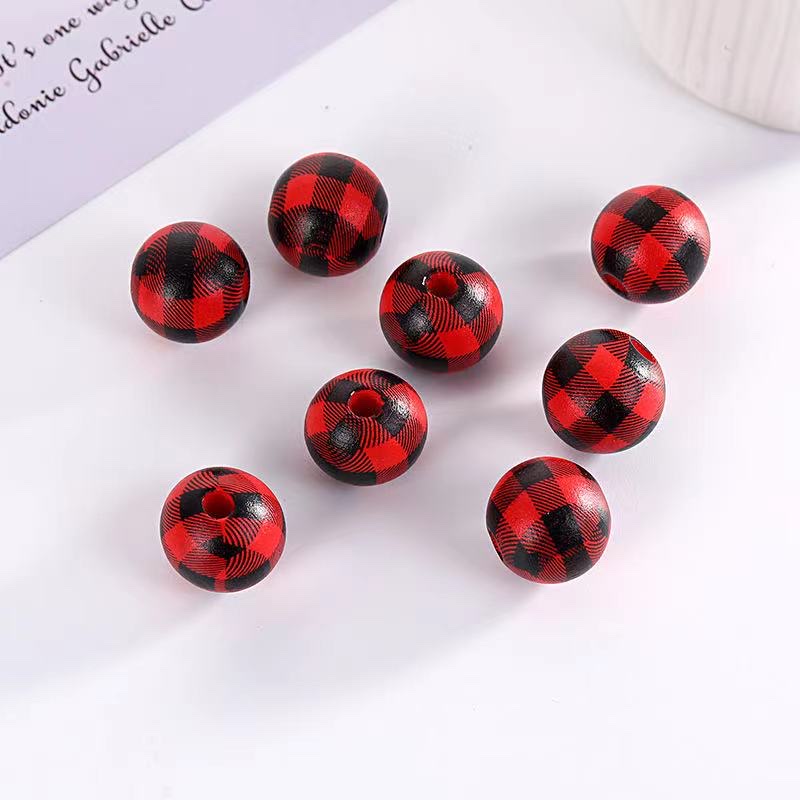 diy printed wooden beads with black grids detail image 2