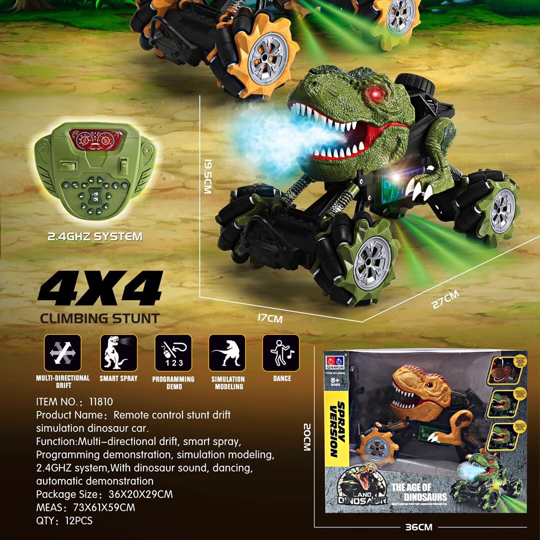 Wholesale of medium-sized horizontal remote control dinosaur spray music and light remote control cars