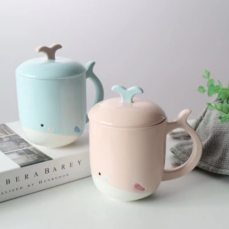 韩版卡通陶瓷杯 创意手绘鲸鱼马克杯 大容量可爱学生水杯子情侣杯详情6