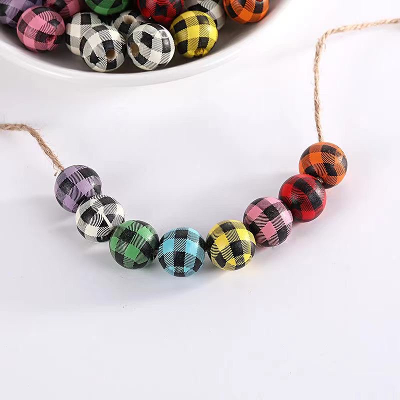 diy printed wooden beads with black grids detail image 5