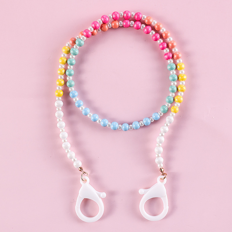 儿童防丢口罩链跨境流行 亚克力+米珠厂家货源可定制挂链白底实物图