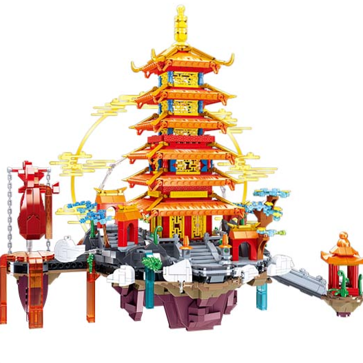 Happy Little Lu Ban's model of a Chinese-style ancient architectural house in Penglai Immortal Pavilion