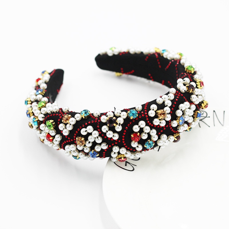 Europe And The United States Fashion Sponge Particles White Pearl Set Diamond Geometric Headband