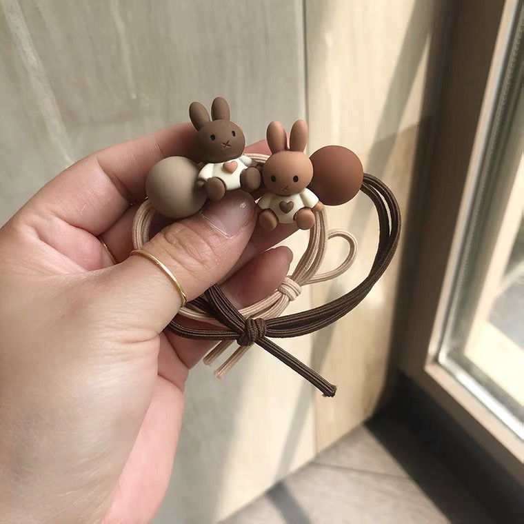 新品奶咖黑色系可爱爱心兔皮筋，手感橡皮漆少女心满满#可爱俏皮系列发绳头绳