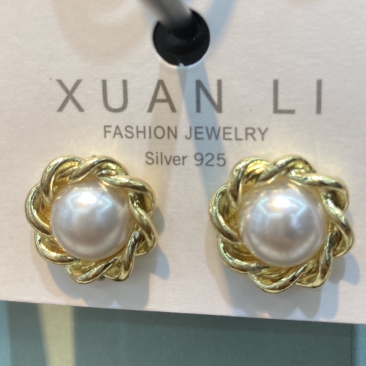 网络直播爆款耳环43XUAN LI珍珠耳钉925银镀金设计优雅时尚尽显女性魅力