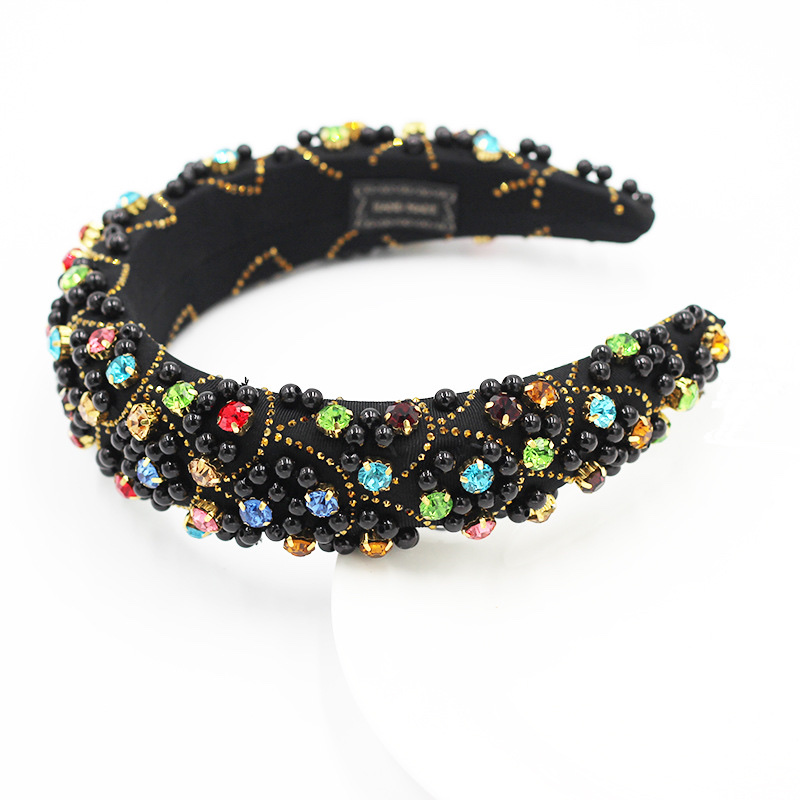 Europe And The United States Fashion Sponge Particle Black Pearl Diamond Set Geometric Headband Specification drawing