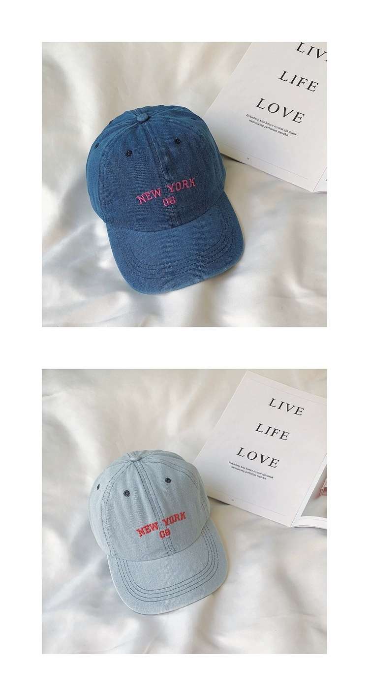 Women's soft-top baseball cap, versatile Korean-style ins washed letter embroidered baseball cap, simple men's Japanese-style denim cap detail image 3