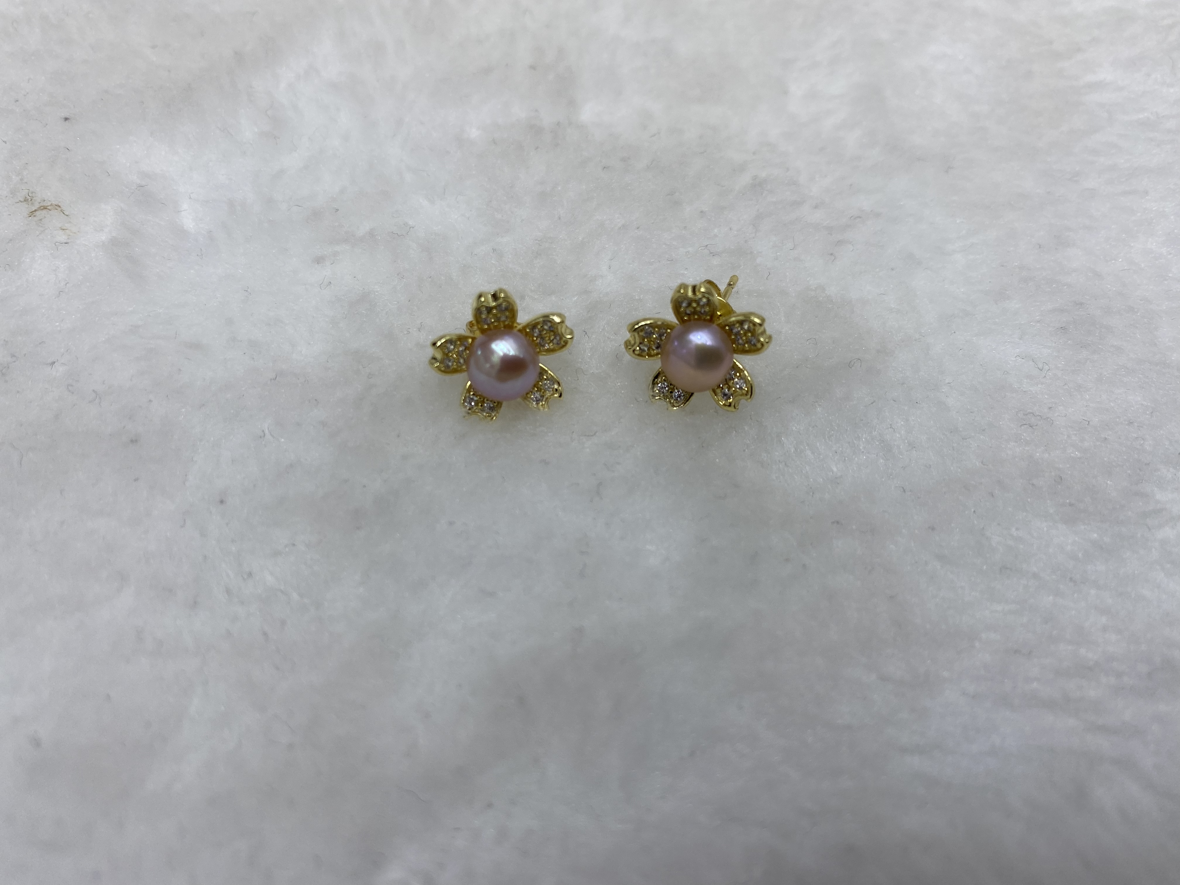 天然淡水珍珠耳钉微镶工艺电镀真金详情图1