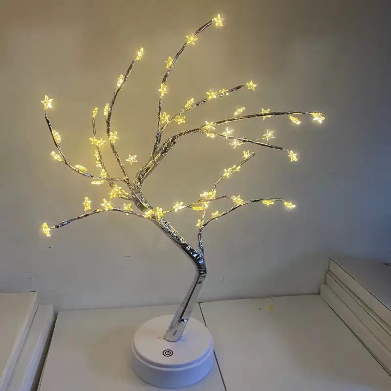 LED copper wire small tree lamp, starry sky lamp, room homestay, romantic branch decoration, simulated tree lamp, decorative item shaped lamp, starry sky warm white stars