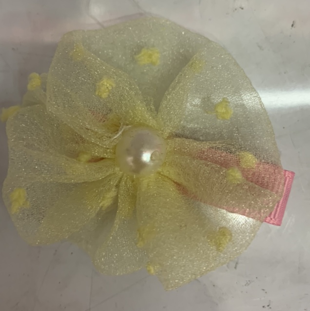 Bubble sand small hair ball round flower + pearl bag cloth hair clip yellow 3471 thumbnail