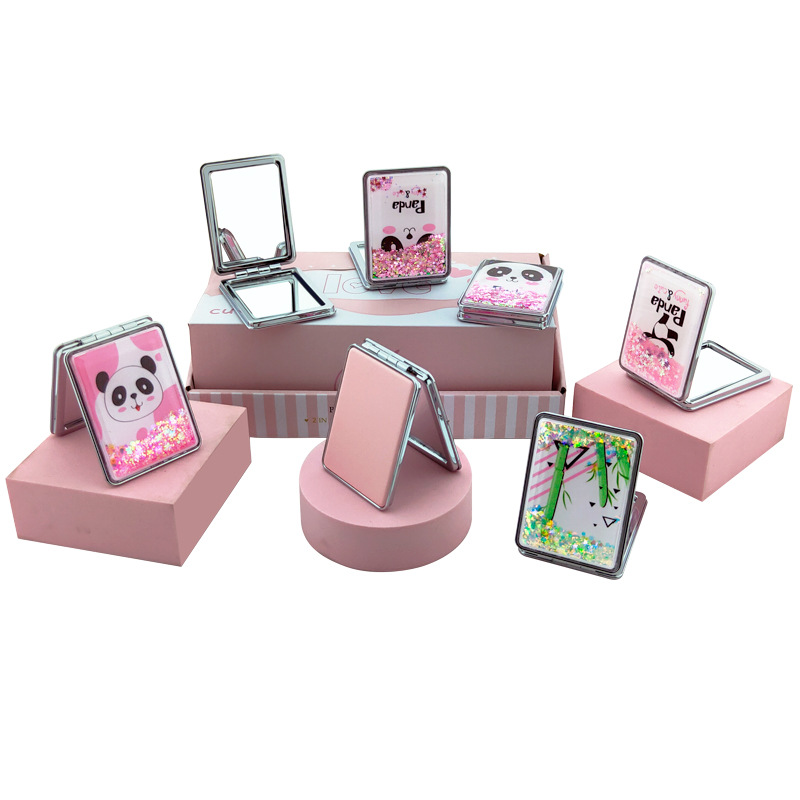 熊猫流沙化妆镜双面折叠便携时尚化妆镜详情图2