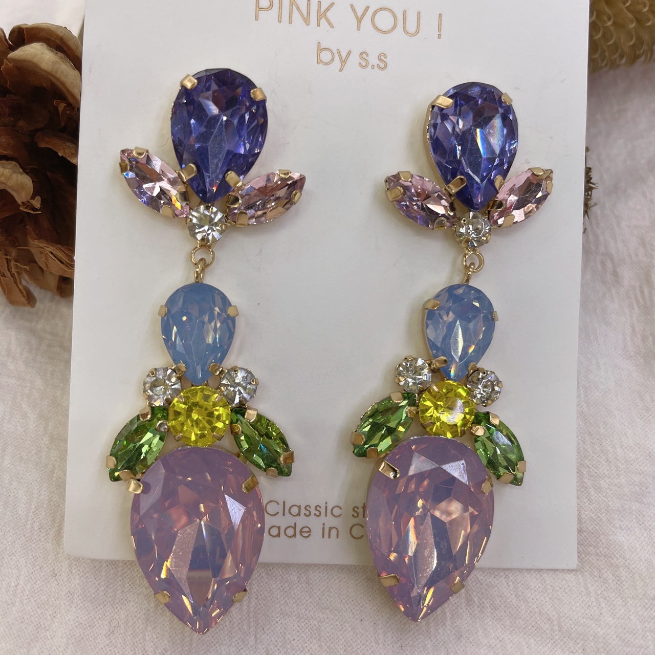 Europe and the United States rainbow glass jewel earrings asymmetrical earrings unique design earrings thumbnail