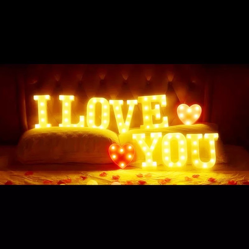 Letter light led photo props, English number birthday night light, wedding confession and proposal, trunk decoration, a set of "ILoveyou"