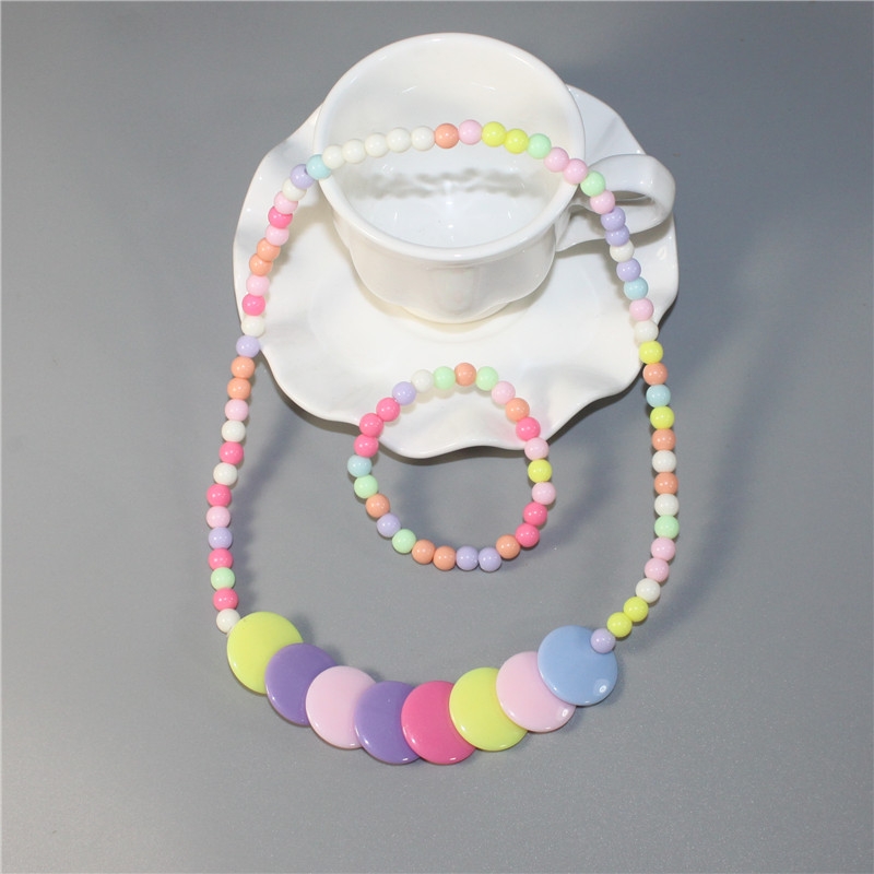 Children's Accessories Little Girl Princess Girl Accessories Cute candy Color Round chip beads bead necklace bracelet set