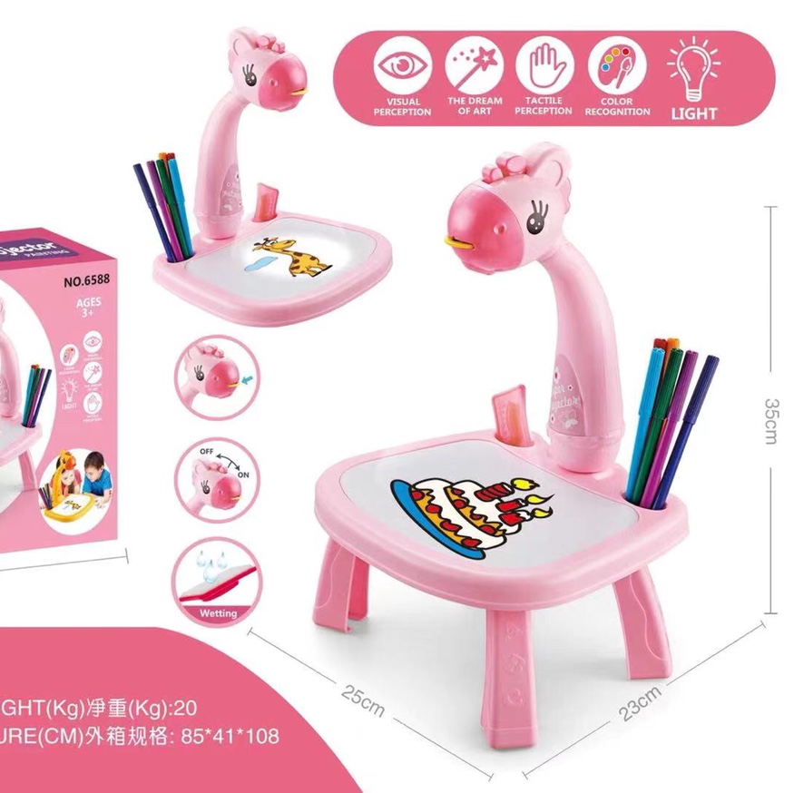 Projection Painting, Smart doodling, writing board, Glowing music, children's toys, writing and drawing board (pink)