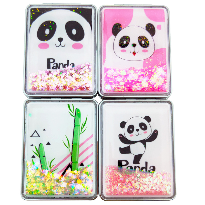 熊猫流沙化妆镜双面折叠便携时尚化妆镜详情图5