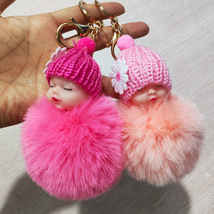 厂家现货仿獭兔毛可爱睡眠娃娃钥匙扣萌睡宝宝女包包毛球挂件礼品