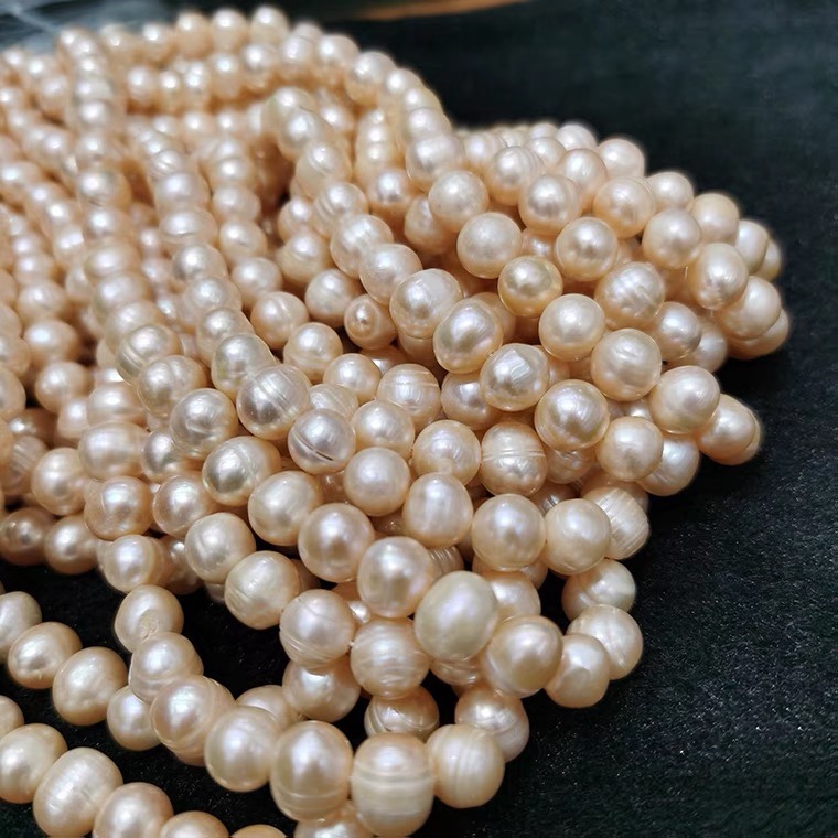 9-10mm淡水珍珠项链天然强光近圆粉色珍珠半成品散珠diy手工