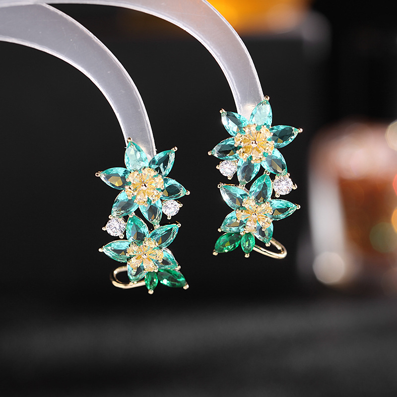 Summer Fresh Earrings 925 Silver Needle Zircon Elegant Earrings, Women's flower ear bone clips