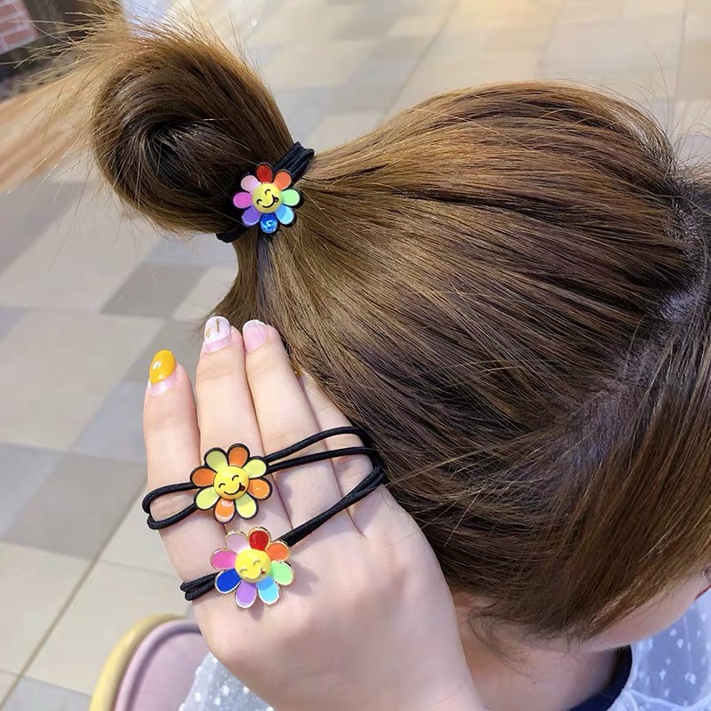 Emilia Sunflower Smiling Hair Tie Girl, cute girl, simple hair accessory, Internet celebrity, Instagram, bun hairstyle, ponytail, hair tie, hair band 023