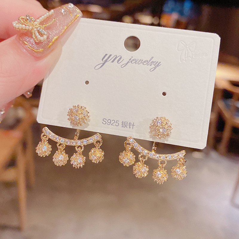 Star-style earrings s925 silver needle, two pairs of zircon ball stud earrings, fashionable and individual, super fairy-like temperament, women's earrings detail image 2