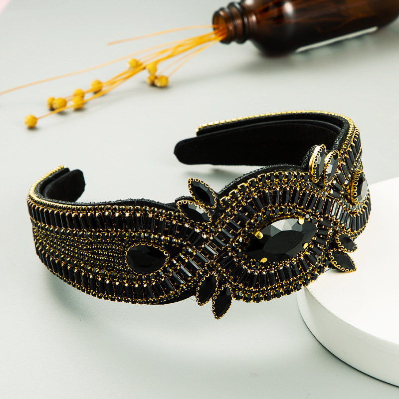 European and American personalized creative retro Baroque heavy water diamond hair band black Specification drawing