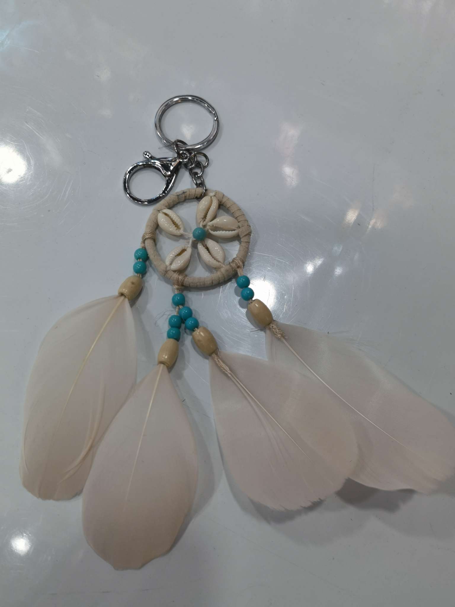 新款时尚创意仿真羽毛捕梦网钥匙挂件diy手工装饰生日礼物详情图2