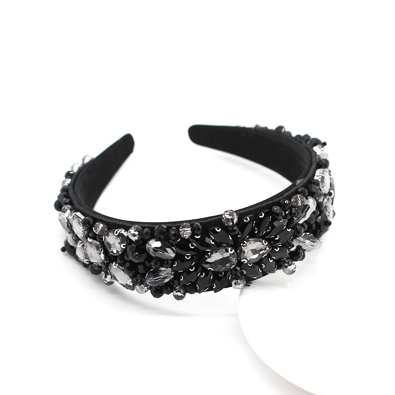 Europe And The United States Fashion Luxury Wide Hand-Woven Full Edition Black And White Crystal Women's Headband details Picture